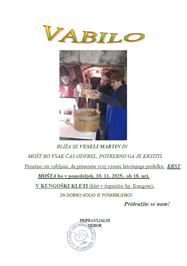 VABILO krst mošta 2025 KUD Lipa